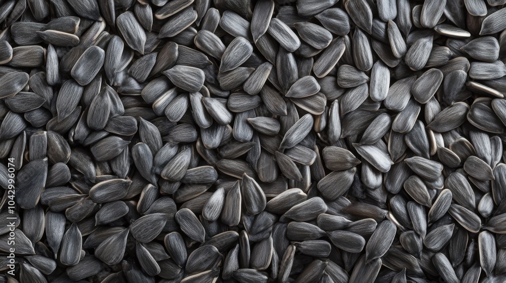 A seamless spread of whole sunflower seeds, tightly arranged to fill the entire frame with their gray and white striped shells and crunchy texture. A seamless spread of whole sunflower seeds, tightly arranged to fill the entire frame with their gray and white striped shells and crunchy texture.