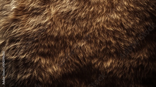 Close-up of bear fur texture, featuring thick, coarse brown fur that fills the entire screen, creating a natural and rugged appearance.