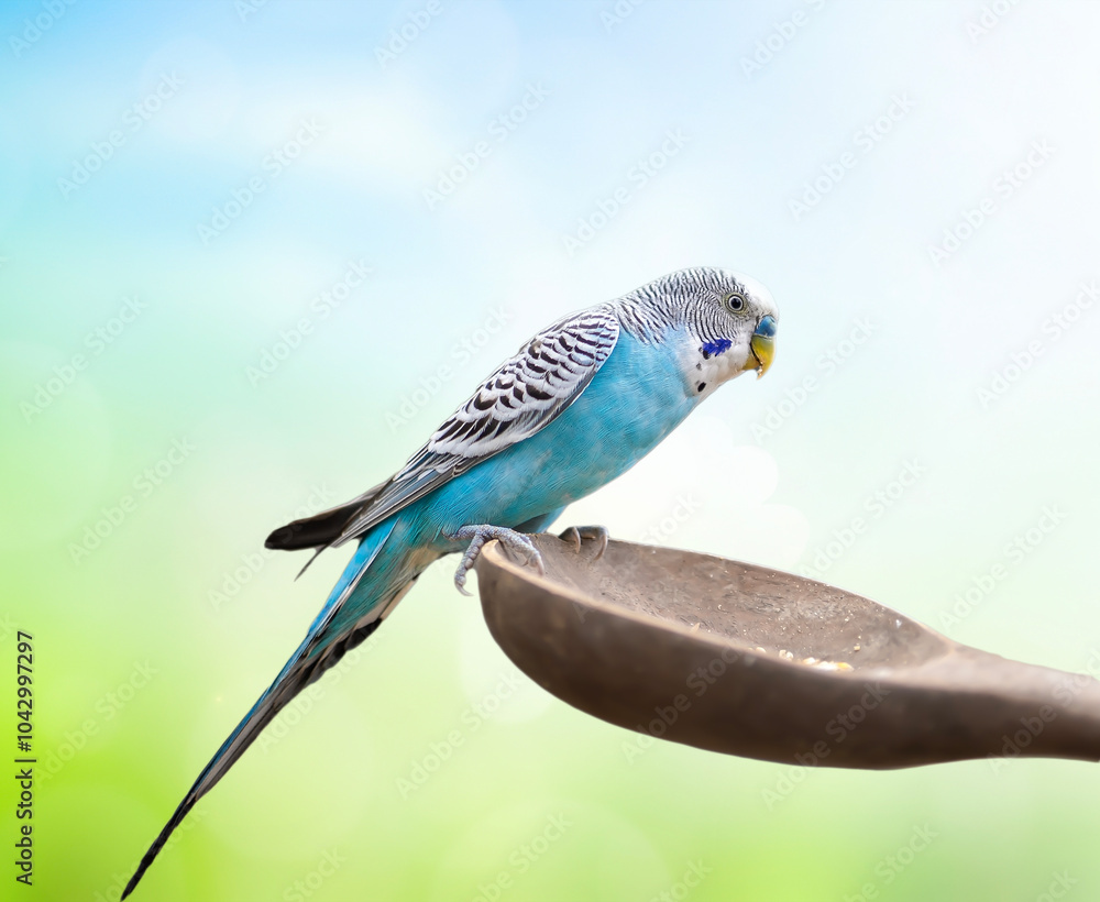 Fototapeta premium Budgerigar and planet earth on green nature background.