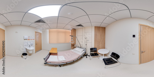 Full seamless spherical hdri panorama 360 degrees angle view in interior of hospital room in equirectangular projection. VR content