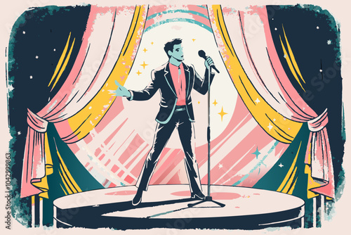 Vintage Style Singer Performing on Stage Under Spotlight