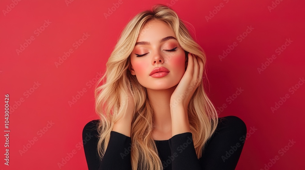 Beautiful emotional blonde woman with beauty makeup isolated color background Beautiful emotional blonde woman with beauty makeup isolated color background