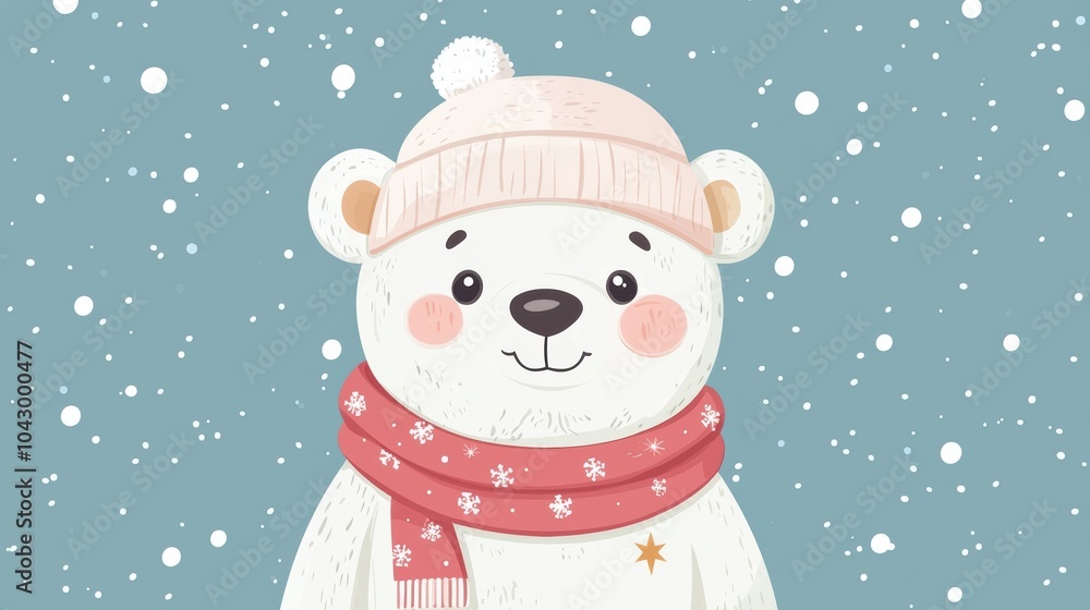 Kawaii polar bear wearing cute winter scarf and hat Kawaii polar bear wearing cute winter scarf and hat