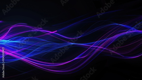 Abstract Blue and Purple Glowing Lines on Black Background