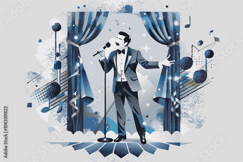 Elegant Vintage Singer Performing on Stage Illustration