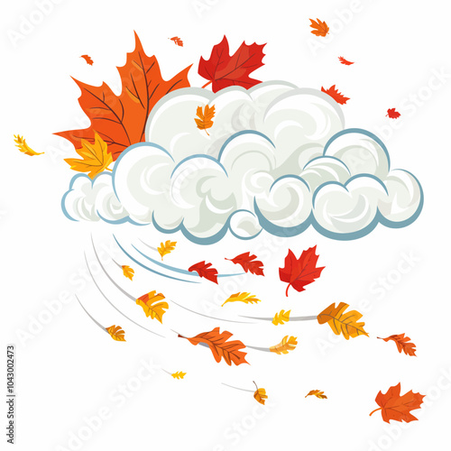 Autumn wind blowing leaves from cloud.