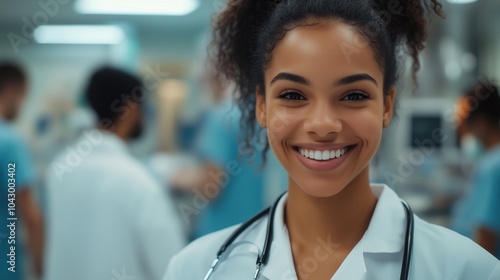 Young Female Doctor Smiling in Hospital Environment photo