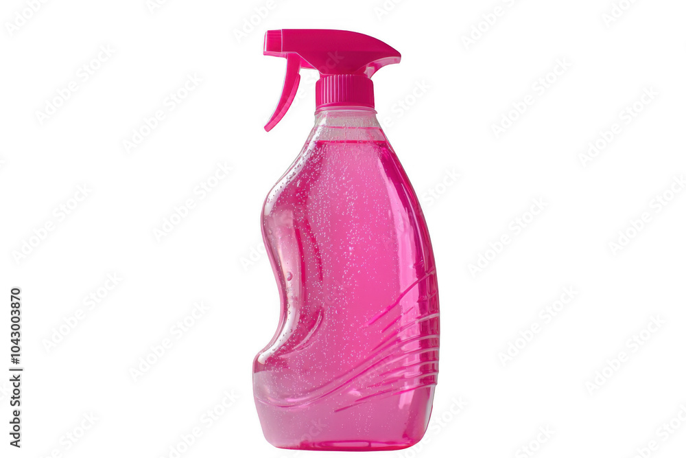 Pink cleaning solution bottle isolated on transparent background, png file, no background png file