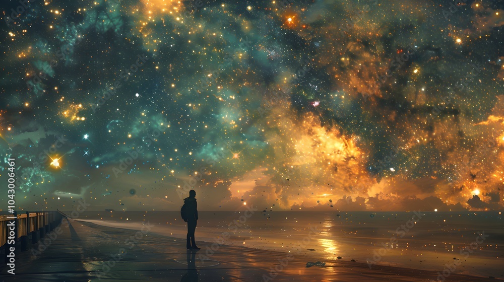 Fototapeta premium Dreamy Starry Night Collage Over Ocean Scene