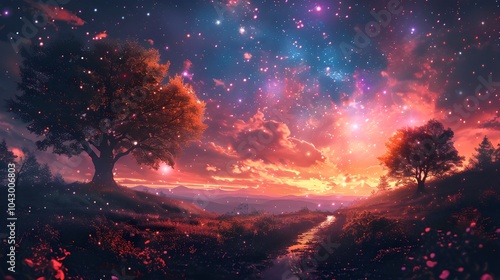 Wallpaper Mural Dreamy Starry Night Collage of Nature Torontodigital.ca