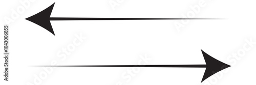 Horizontal long straight arrow with two left and right, long double isolated on white background. 