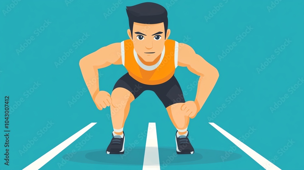 Obraz premium Athlete preparing to sprint on a running track, vibrant background