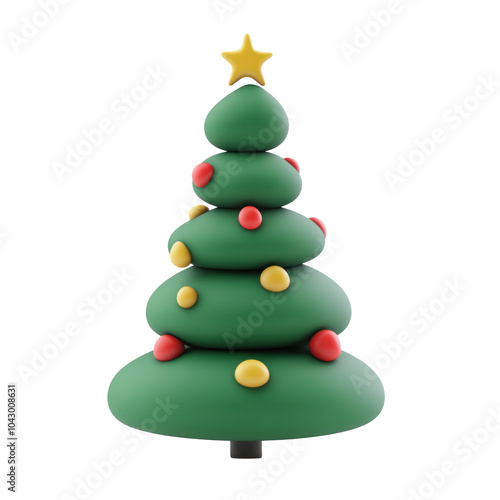 Christmas tree 3D icon clay style vibrate color isolate on transparent background