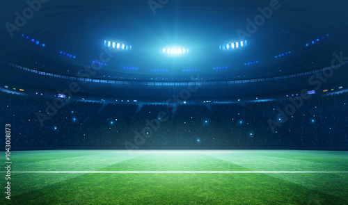 Football stadium at night. An imaginary stadium is modelled and rendered.