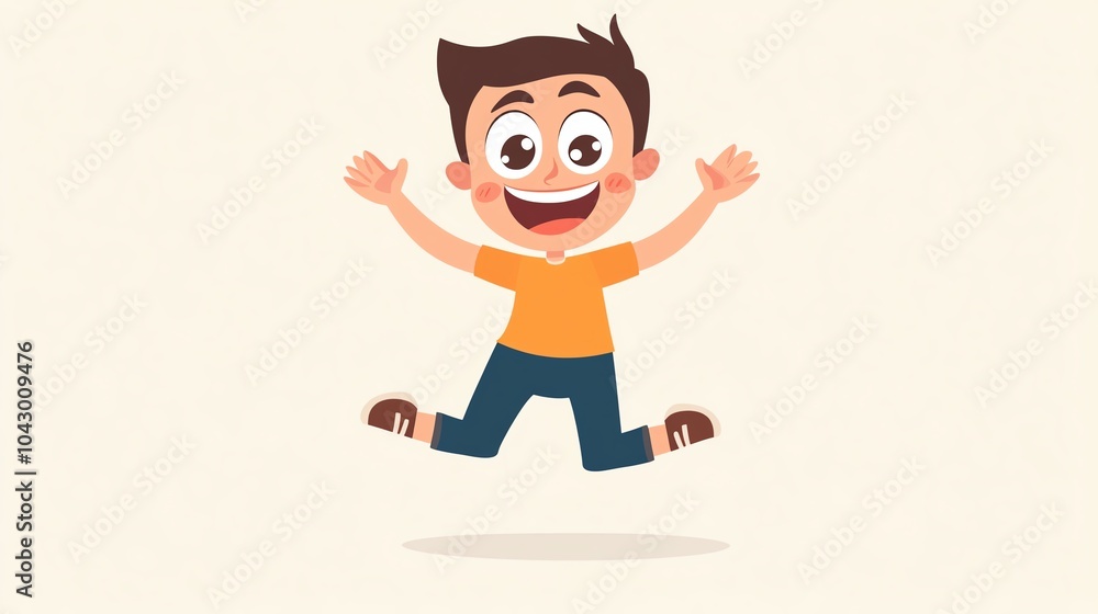 Happy cartoon boy jumping with joy on a light background. Happy cartoon boy jumping with joy on a light background.