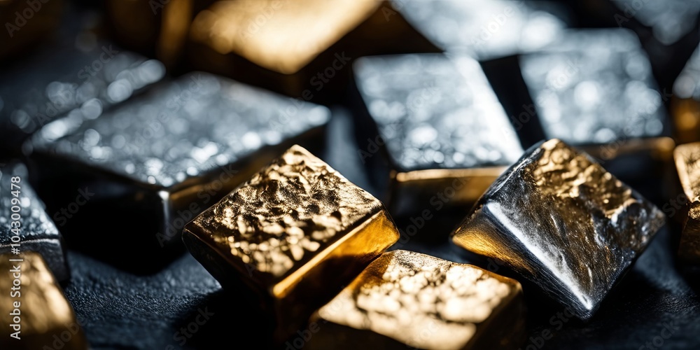 A close up of gold and silver coins with a rough texture