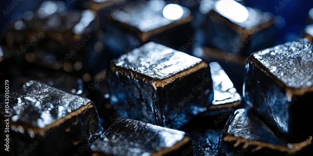 A pile of black metal cubes A pile of black metal cubes