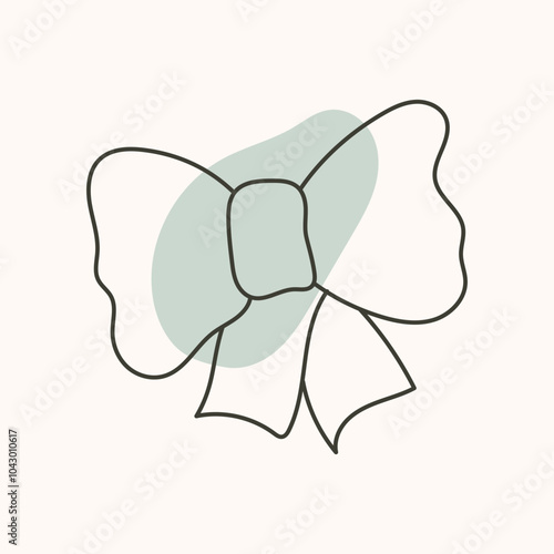 Simple hand drawn ribbon bow. Trendy girls hair braiding accessories. Good for Christmas or Winter designs.