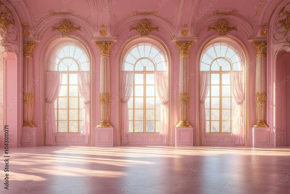 Elegant empty room in pink and golden hues perfect Elegant empty room in pink and golden hues perfect