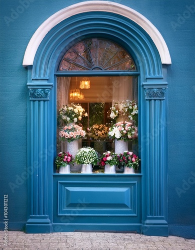 A flower shop window display