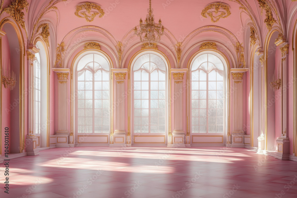 Elegant empty room in pink and golden hues perfect Elegant empty room in pink and golden hues perfect