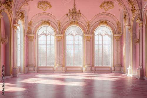 Elegant empty room in pink and golden hues perfect