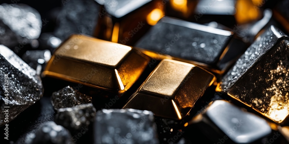 A pile of gold and black stones with a gold key on top A pile of gold and black stones with a gold key on top