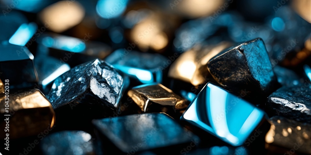 A pile of shiny, metallic rocks in various sizes and shapes A pile of shiny, metallic rocks in various sizes and shapes