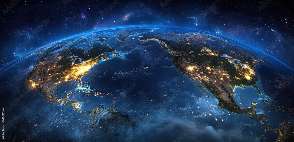 Fototapeta premium A map of the Asian region, in close-up, with bright lights shining on them from space.