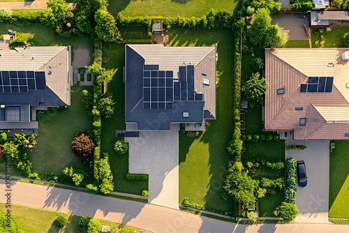 Aerial View of Modern House with Solar Panels