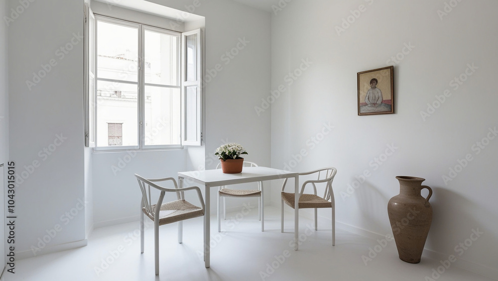 Fototapeta premium minimalist room concept with 2 chairs and one table