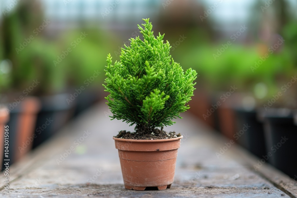 Thuja Smaragd: Green Tree in Spring Nursery Garden Thuja Smaragd: Green Tree in Spring Nursery Garden