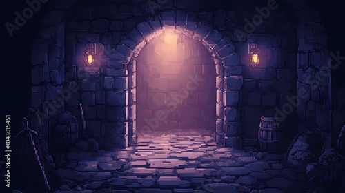 Pixel art dungeon background for 8 bit games.