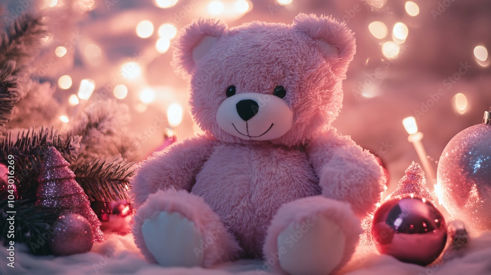 Pink Teddy Bear in a Festive Setting Pink Teddy Bear in a Festive Setting