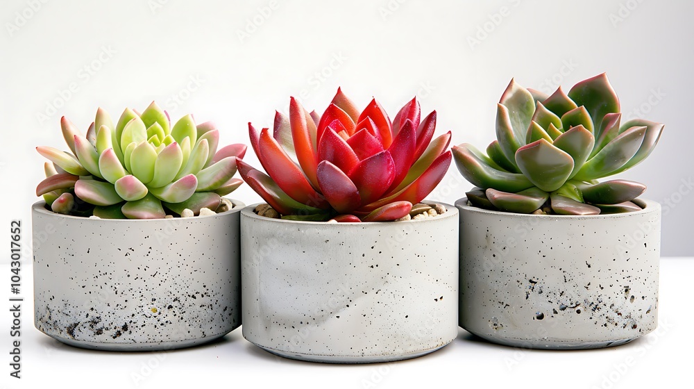 Red and green succulent plants on white background Red and green succulent plants on white background