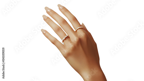 delicate hand with long, manicured nails, wearing a thin gold bracelet adorned with small diamonds women jewelry with transparent background, PNG file