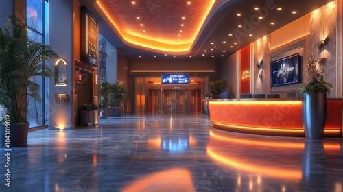 Modern movie theater lobby. Ticket Counter and Lobby 