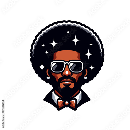 Stylish black male with afro hairstyle with sunglasses. Modern isolated vector illustration