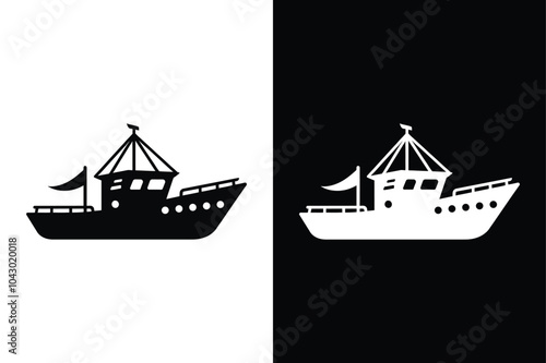 Silhouette Seas Elegant Black And White Boat Design.