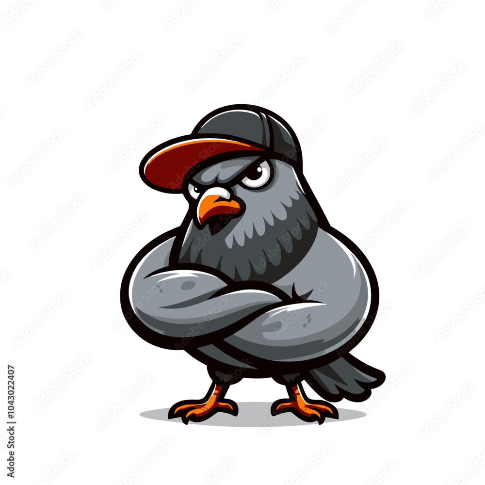 Fototapeta premium Cool pigeon character, Modern sports logo mascot in baseball hat. 