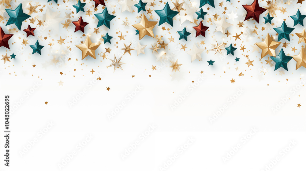 Frame of Christmas themed borders, such as garlands, stars, or ribbons on white background, text space Frame of Christmas themed borders, such as garlands, stars, or ribbons on white background, text space