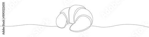 Pastry or roll continuous one line vector illustration. Crescent bun line art. Kifli or kipferl line drawing illustration