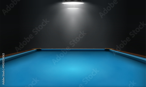 Billiard table with blue cloth in dark room. Empty pool table with backlight. Vector illustration.