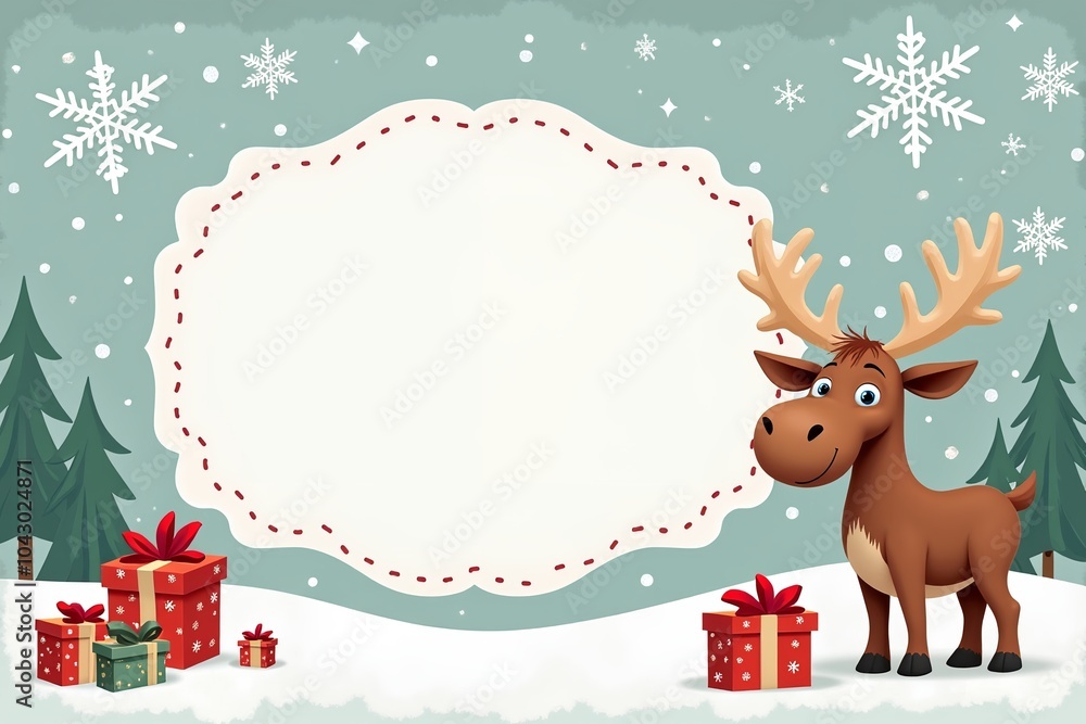 Cute drawn Moose. Christmas illustration with space for text Cute drawn Moose. Christmas illustration with space for text