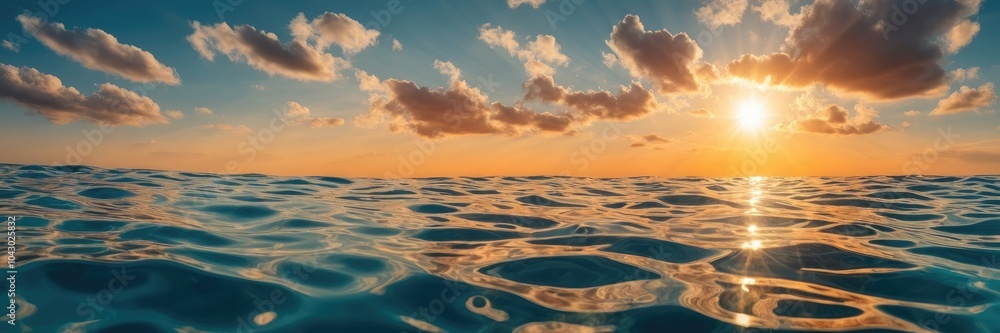 Obraz premium Middle of the sea with sun reflections with sky and clouds