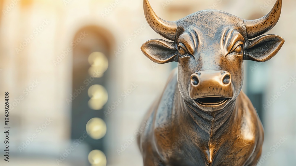 Statue of a bull splitting in half, with stock market numbers plunging in the background Statue of a bull splitting in half, with stock market numbers plunging in the background