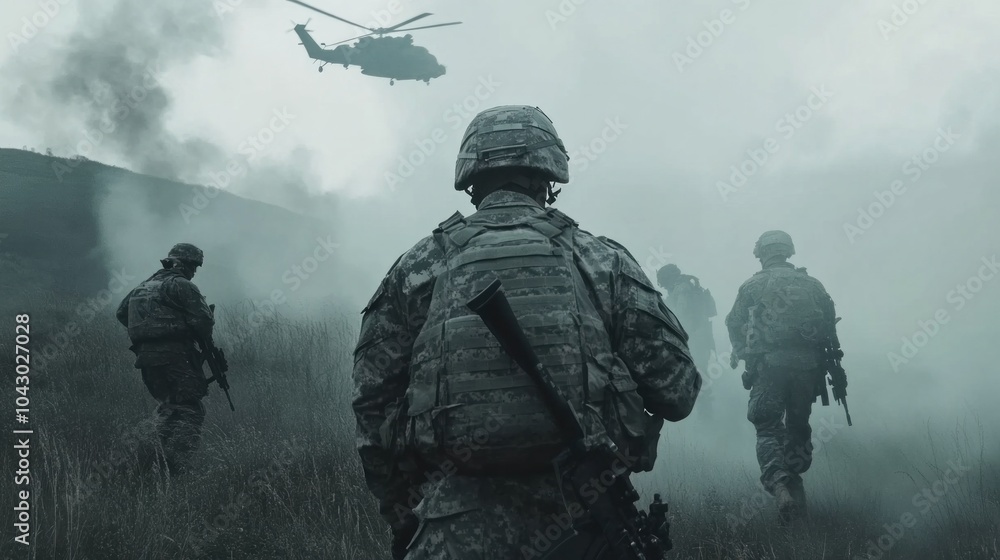 Fototapeta premium Joint combat operations, showcasing the collaboration between multiple military branches during combat missions