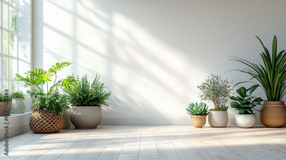 Fototapeta premium シンプルな白い部屋と観葉植物 3