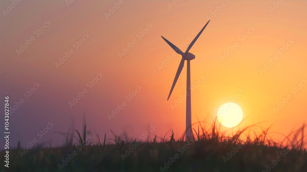 A Sleek Modern Wind Turbine Silhouetted Against a Vibrant Sunset Sky. Generative AI A Sleek Modern Wind Turbine Silhouetted Against a Vibrant Sunset Sky. Generative AI
