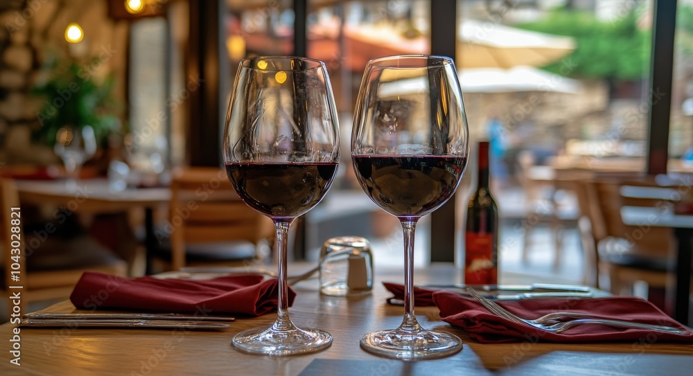 Vinos. Wine Tasting with Glasses on a Table in a Celebratory Dinner Setting Vinos. Wine Tasting with Glasses on a Table in a Celebratory Dinner Setting